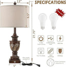 Farmhouse 3-Way Dimmable Touch Table Lamp Set of 2 for Bedroom Living Room with USB A+C Charging Ports 27.75" Tall Rustic Traditional Nightstand Bedside Lamps Brown End Table Lamp (2 Bulbs Included) by CozyNest Decor