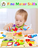 Yetonamr Wooden Toddler Puzzles Gifts Toys for 1 2 3 Years Old Boys Girls, 8 Vehicle Shape Montessori Toy Educational Blocks Kids Toys Gift Baby Learning Toy Age 1-3, 2-4 by TinyTreasures Baby Boutique
