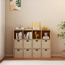 12-Cube Storage Shelf Bookcase - Wooden 3-Tier Floor Standing Open Bookshelf for Home and Office, Display Cabinet, Oak