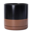 D'vine Dev 12 Inch Ceramic Planter Pot with Drainage Hole and Saucer, Indoor Cylinder Round Planter Pot, Black/Speckled Tan, 94-O-F-7 by GreenHaven Gardens