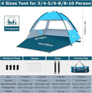 COMMOUDS Beach Tent Sun Shade for 3/4-5/6-7/8-10 Person, UPF 50+ Beach Sun Shelter Canopy Tent, Lightweight, Easy Set Up and Carry by TinyTreasures Baby Boutique