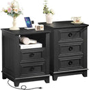 18" Night Stands Set of 2 with Charging Station, Farmhouse 2 & 3 Drawers End Table Dresser for Bedroom, Black Wooden Nightstand, Bed Side Table with Open Shelf, Bedside Cabinet for Living Room by CozyNest Decor