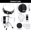 Snare Drum Set, 14" x 5.5" Marching Snare Drum with Stand & Storage Padded Bag + Silent Mute Pad + Drums Sticks + Drumstick Holder + Drums Key + Damper Gels for Adults Kids Beginners (Black) by TinyTreasures Baby Boutique