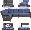 Outdoor Furniture Sectional Sofa L Shaped Couch - Patio Wicker Set with 2 Swivel Glider Chairs, 5 Piece Rattan Patio Conversation Sets with Blue Cushion for Deck Backyard Sunroom by GreenHaven Gardens