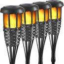 Solar Torch Light with Flickering Flame, 4 Pack Waterproof Bamboo Torches Hand-Woven Rattan Solar Tiki Torches for Outside Patio Yard Garden Lawn (Black-4 Pack) by GreenHaven Gardens