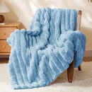 BEDELITE Faux Rabbit Fur Blanket, Luxurious 3D Striped Spring Blanket for Decor & Gift, Soft and Warm Plush Fluffy Faux Fur Throw Blanket All Seasons Suitable, (Light Blue, 60"x 80") by CozyNest Decor