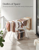SONGMICS Clothes Drying Rack, with Sock Clips, Metal Laundry Rack, Foldable, Space-Saving, Free-Standing Airer, with 2 Height-Adjustable Gullwings, Indoor Outdoor Use, Silver and White ULLR052W01 by TinyTreasures Baby Boutique