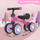 Baby Balance Bike Toys for 12-36 Months Kids Toy Boy and Girls Gifts Toddler Best First Birthday Gift Children Walker No Pedal Infant 4 Wheels Bicycle (Colorful, Rose Red-Light) by TinyTreasures Baby Boutique
