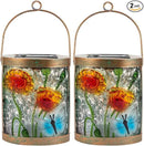 Starsoul 2 Pack Hanging Solar Lantern Outdoor Waterproof Glass Butterfly and Flowers Decorative Solar Lights for Outside Garden Yard Table Patio Decor by GreenHaven Gardens
