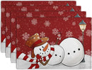 Red Snowman Snowflake Christmas Placemats Set of 4 Seasonal Winter Linen Table Mats 12x18 Inch Xmas Holiday Snow Farmhouse Rustic Washable Place Mat for Party Kitchen Dining Outdoor Indoor Decor by CozyNest Decor