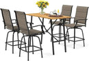 PHI VILLA 5 Piece Outdoor Bar Set, High Top Patio Dining Table and Chairs with 4 Swivel Padded Bar Stools (Brown) & Wood-Like Steel Bar Table for Deck, Garden, Poolside and Porch by CozyNest Decor
