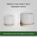 6 + 8 Inch Plant Pots, Ceramic Planter Pot with Drainage Hole & Saucer, Indoor/Outdoor Cylinder Round Planter Pot, Cream & Beige by CozyNest Decor
