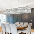 IKK Modern Rectangle Chandelier for Dining Room, Crystal Chandeliers with Stainless Steel in Chrome, Large Rectangular Pendant Light for Kitchen Island L40 x W6.7 x H6.3 by CozyNest Decor