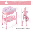 HONEY JOY Baby Changing Table with Bathtub, Foldable Infant Diaper Changing Station with Wheels, Storage Tray, Waterproof Pad, Portable Newborn Nursery Organizer Bath Stand for Boys Girls (Pink) by TinyTreasures Baby Boutique