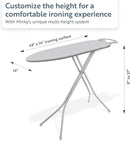 Minky Homecare Classic 4-Leg Ironing Board with Iron Rest - Freestanding Full Size Iron Board for Clothes Pressing with 43" x 14" Surface - Grey Honeycomb by CozyNest Decor