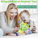 Baby Elephant Musical Stuffed Animals Toy with Light-Up Music & Crinkle Sound Paper,Infant Bilingual Early Learning Education Toys,Tummy Time Toys for 0-3-6-12+ Months Boy Girl, Green by TinyTreasures Baby Boutique