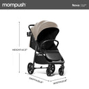 Mompush Nova Baby Stroller for Toddler, Infant & Newborn | Spacious Seat & Lie-Flat Mode | Compact One-Hand Fold, UPF 50+ Canopy & All-Wheel Suspension | Includes Rain Cover & Cup Holder, Khaki by TinyTreasures Baby Boutique