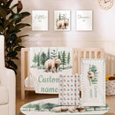 Personalized Baby Crib Bedding Set, 5-Piece Brown Bear Design Baby Crib Sets with Custom Name, Toddler Double Layer Blanket Fitted Sheets Changing Pad Cover Rug Wall Art Set, Charming Nursery Decor by TinyTreasures Baby Boutique