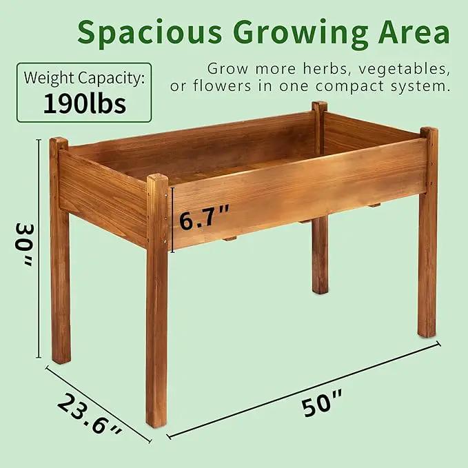 Premium Fir Wooden Raised Garden Bed with Four Legs for Backyard and Balcony Gardening,Suitable for Indoor and Outdoor use,49.5''×23.5''×30'', photo 2 of 8