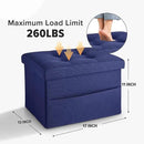 LINMAGCO Storage Ottoman Folding Foot Stool Foot Rest with Side Pocket Modern Ottoman with Storage Short Sofa Stool Linen Cloth 17x13x13(Navy) by CozyNest Decor