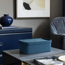La Jolie Maison Velvet Storage Baskets with Lids, Sturdy Stackable Cardboard Boxes with Decorative Trays, Organizer Bins for Bathroom Bedroom Organizing, Prussian Blue, Set of 3 by CozyNest Decor