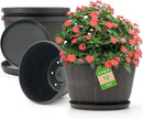 Quarut 12 Inch Large Planter Pot for Plants Indoor Outdoor, 4 Pack Plastic Flower Pots with Drainage Hole & Tray, Modern Decorative Garden Pot with Saucer, Plant Container for House（Brown） by CozyNest Decor
