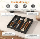 Lifewit Utensil Drawer Organizer, Expendable Cooking Silverware Tray for Kitchen Drawer, Bamboo Adjustable Cutlery Flatware Holder, Spatula Tools and Gadgets Storage Divider, 3 Compartments, Black by CozyNest Decor