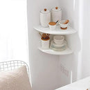 Corner Shelves, Floating Corner Shelf, Set of 2 White Solid Oak Wood Wall Shelves, Round End Wall Mount with Wire Hole Shelving for Small Plant for Bedroom Kitchen, Living Room 8.7" by CozyNest Decor