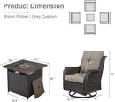 5 Pieces Patio Wicker Furniture Set - 4 Outdoor Swivel Rocker Glider Chairs with Propane Fire Pit Table, Warm Patio Conversation Set Grey Cushion Perfect for Casual Gathering by GreenHaven Gardens