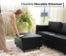 118.5" Faux Leather Modular Sectional Sofa, L Shaped Couch Set for Living Room, 5-Seater Comfy Cloud Couches with Movable Storage Ottoman,DIY Combination - Black by CozyNest Decor