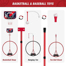 4 in 1 Kids Basketball Hoop and Tball Set for Toddlers 3-5, Adjustable Hanging Tee Ball Stand with Automatic Baseball Pitching Machine, Indoor Outdoor Sport Toys Birthday Gifts for Boys Girls by TinyTreasures Baby Boutique