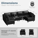 118.5" Faux Leather Modular Sectional Sofa with Storage Seat, Modern 6 Seater Couch Deep Seat with Removable Cover DIY Combination Black by CozyNest Decor