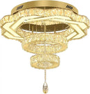 Flashing God Modern Crystal Chandeliers Dia 24" Gold Chandelier Flush Mount Ceiling Light for Bedroom Living Room Dining Room Hallway Dimmable 3 Rings LED Celing Lighting Fixtures by CozyNest Decor