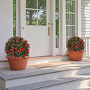 Artificial Boxwood Topiary Tree with Rose, Set of 2 Artificial Shrub Bushes with Ground Spike, Fake Evergreen Tree for Porch, Artificial Plants for Outdoor Planters Indoor UV Resistant by CozyNest Decor