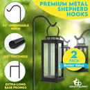 Gray Bunny 92" Shepherds Hooks for Outdoor 2 Pack, Thick Bird Feeder Pole, Hanging Plant Stand, Shepherds Hook for Bird Feeder, Non-Hollow, Non-Adjustable, Extra Long Base Prongs by GreenHaven Gardens