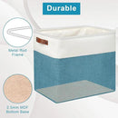 Large Fabric Storage Baskets | 50L Storage Bins, Decorative Linen Closet Baskets with Handles for Organizing, Shelf, Toys, Clothes, Home, Office, Nursery, 17x12x15Inches (Teal&White) by CozyNest Decor