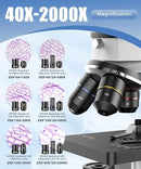 Compound Microscope for Adults & Kids - 100X-2000X High-Power Biological Microscope for Students, School Lab & Home Education, with Slides Set & Phone Adapter (White) by TinyTreasures Baby Boutique
