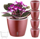 Self Watering Pots for Indoor Plants, 4-Pack 6.7'' Self Watering Planter with Drainage Holes, Small African Violet Pots with Water Indicator, Clear Wick Orchid Pot, Rose Gold by CozyNest Decor