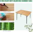 Bamboo Folding Camping Table 2-Folds with Adjustable Aluminum Legs Portable Picnic Table with Carry Bag for Outdoor Hiking Beach 2-4 Person by GreenHaven Gardens