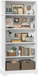 TVU 5-Shelf Wood Bookcase, 65 Inch Tall Bookshelf with Storage, Floor Standing Display Book Shelf，for Living Room Bedroom Study Office, White by CozyNest Decor