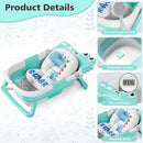 Collapsible Baby Bathtub for Newborn with Thermometer & 1 Soft Floating Cushion & Drain Hole, Foldable & Portable Travel Baby Bath Tub for Newborns to Toddlers 0-36 Months Boys, Cyan by TinyTreasures Baby Boutique