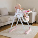 3-in-1 Foldable High Chair for Babies & Toddlers – Adjustable Height, Reclining Seat, 5-Point Safety Harness, Removable Tray, Lockable Wheels, Washable Cushion – Portable & Easy Clean, Pink by TinyTreasures Baby Boutique