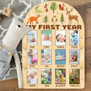 ORIGACH My First Year Baby Growth Photo Display Wood Board - 12 Months Newborn Milestones Photo Board - Neutral Baby Keepsake Board 1st Birthday Party Nursery Decor - Forest Animal & Flower by TinyTreasures Baby Boutique