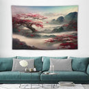 Japanese Tapestry, Red Plum Cherry Blossom Mountain Tapestry, Asian Japanese Wall Tapestry, Nature Landscape Tapestries for Bedroom Living Room Decor 90"x60" by CozyNest Decor