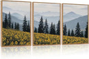 HPINUB Boho Sunflowers Landscape Framed Canvas Wall Art Set,Nature Pine Tree Wall Decor,Abstract Flowers Artwork Rustic Mountain Misty Forest Art Print for Living Room,Bedroom,Office-16 x24 x3 by CozyNest Decor