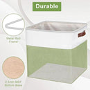 13x13 Cube Storage Bins, Collapsible Fabric Storage Box, 4 Pack Closet Baskets with Handles for Organizing, Shelf, Toys, Clothes, Home, Office, Nursery (Green&White) by CozyNest Decor
