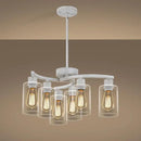 6-Light Antique White Chandelier with Clear Glass Shade, French Country Chandeliers for Dining Room, Adjustable Height Hanging Farmhouse Pendant Lighting for Kitchen Island Entryway Office by CozyNest Decor