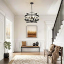 4-Light Black Chandelier for Dining Room, 19.7" Modern Farmhouse Pendant Light with Geometric Metal Frame, Industrial Flush Mount Ceiling Light for Living Room, Bedroom, Kitchen Island, Hallway, Foyer by CozyNest Decor