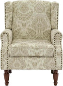 UIXE High Back Floral Accent Chair, Upholstered Armchair in Fabric for Living Room, Retro Wingback Arm Chair Comfy Single Sofa Bedroom Reading Seat with Solid Wood Legs, White by CozyNest Decor