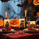 Wondise Halloween Flameless Flickering Candles with 6 Hour Timer, Battery Operated Real Wax Halloween Candles Set of 3 Halloween Decoration Grim Reaper, Haunted House, Pumpkin (3 x 4 5 6 Inch) by CozyNest Decor